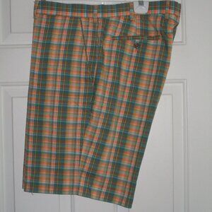 Louis Raphael Golf Mens Orange & Green Plaid Short Pant - Size 40W